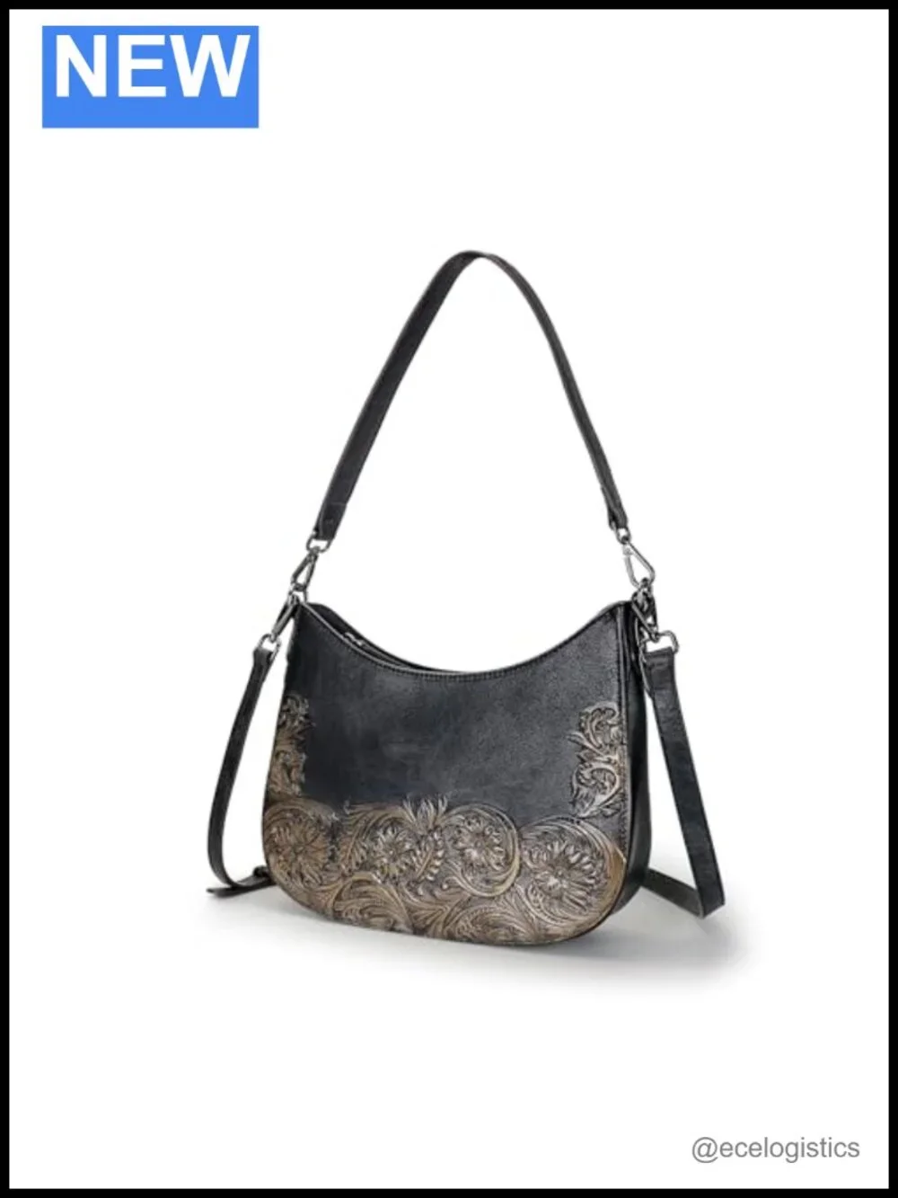 Genuine Leather Satchel Handbag Crossbody Shoulder Bag Vintage Embossed